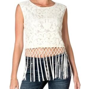 Miss Me White Lace Crochet Tassel Fringe Sleeveless Top Size Large